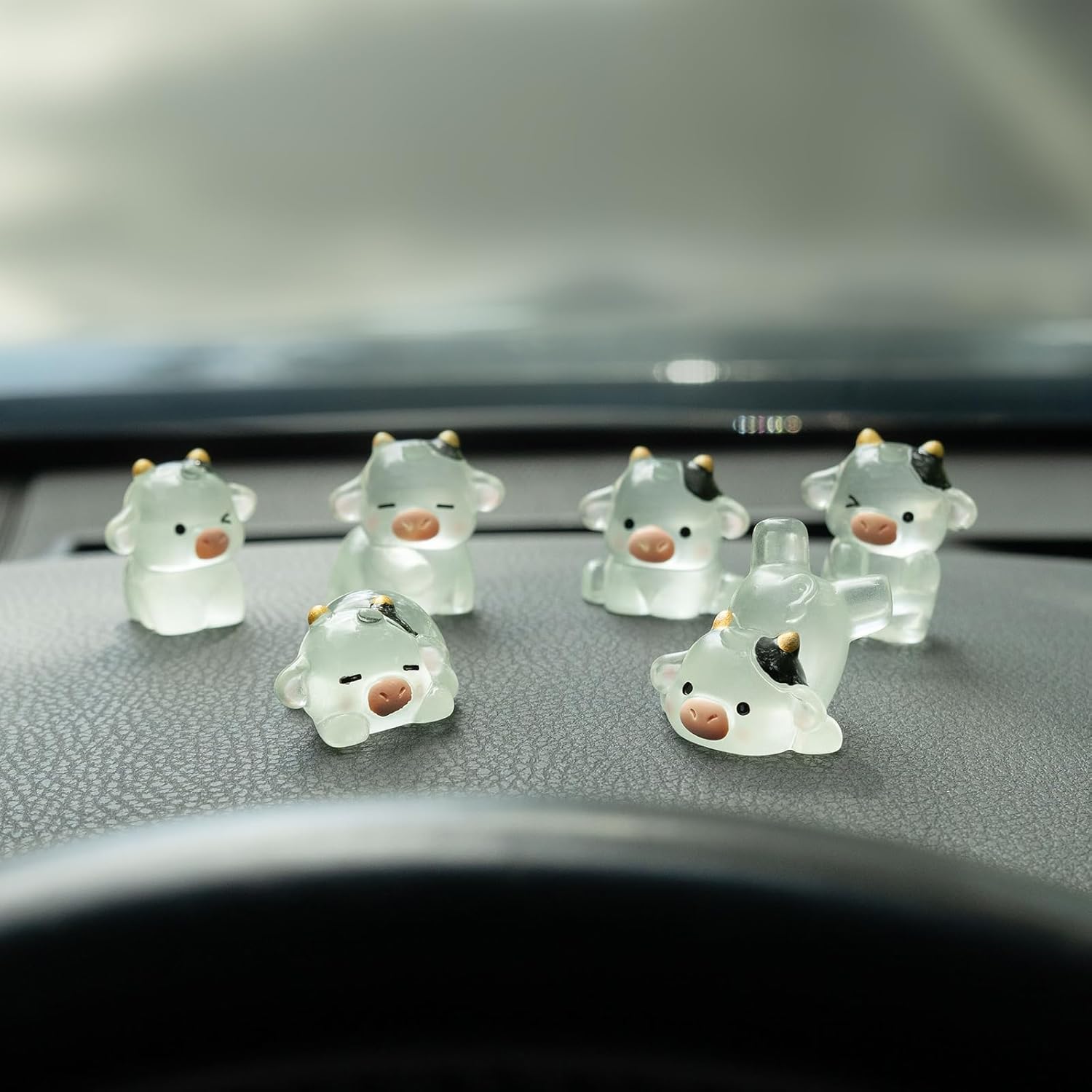 Car Accessories Rear - Luminous Cow Car Dashboard Decor, 6PCS